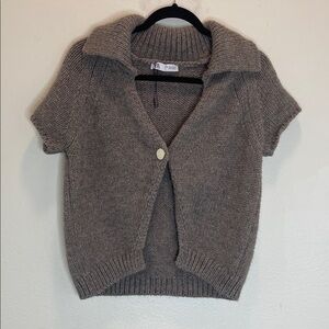 Zara Brown One Button Short Sleeve Cardigan Size: XL